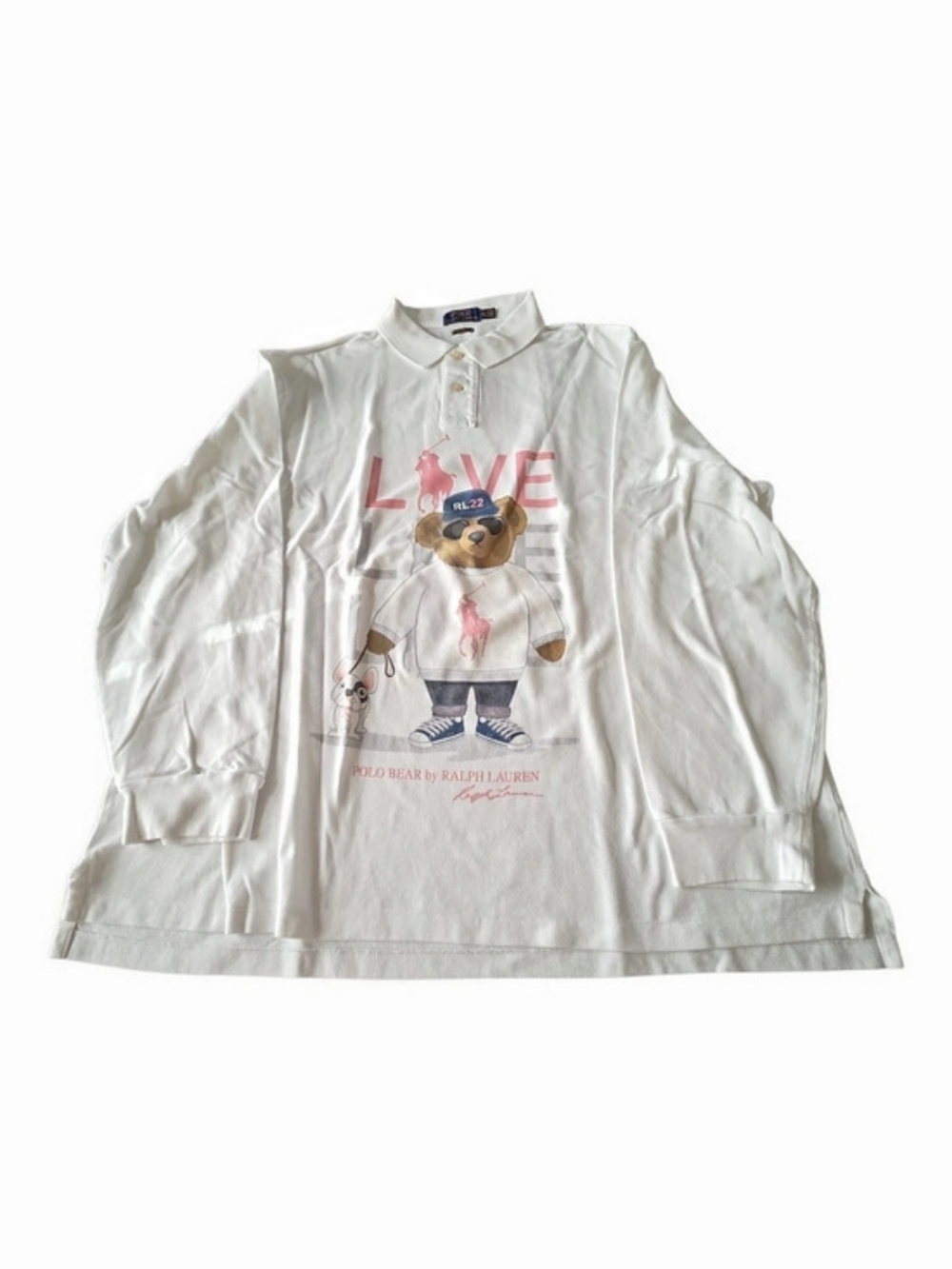 Polo Ralph Lauren Polo Bear Graphic Long-Sleeve Polo White & Pink XXL